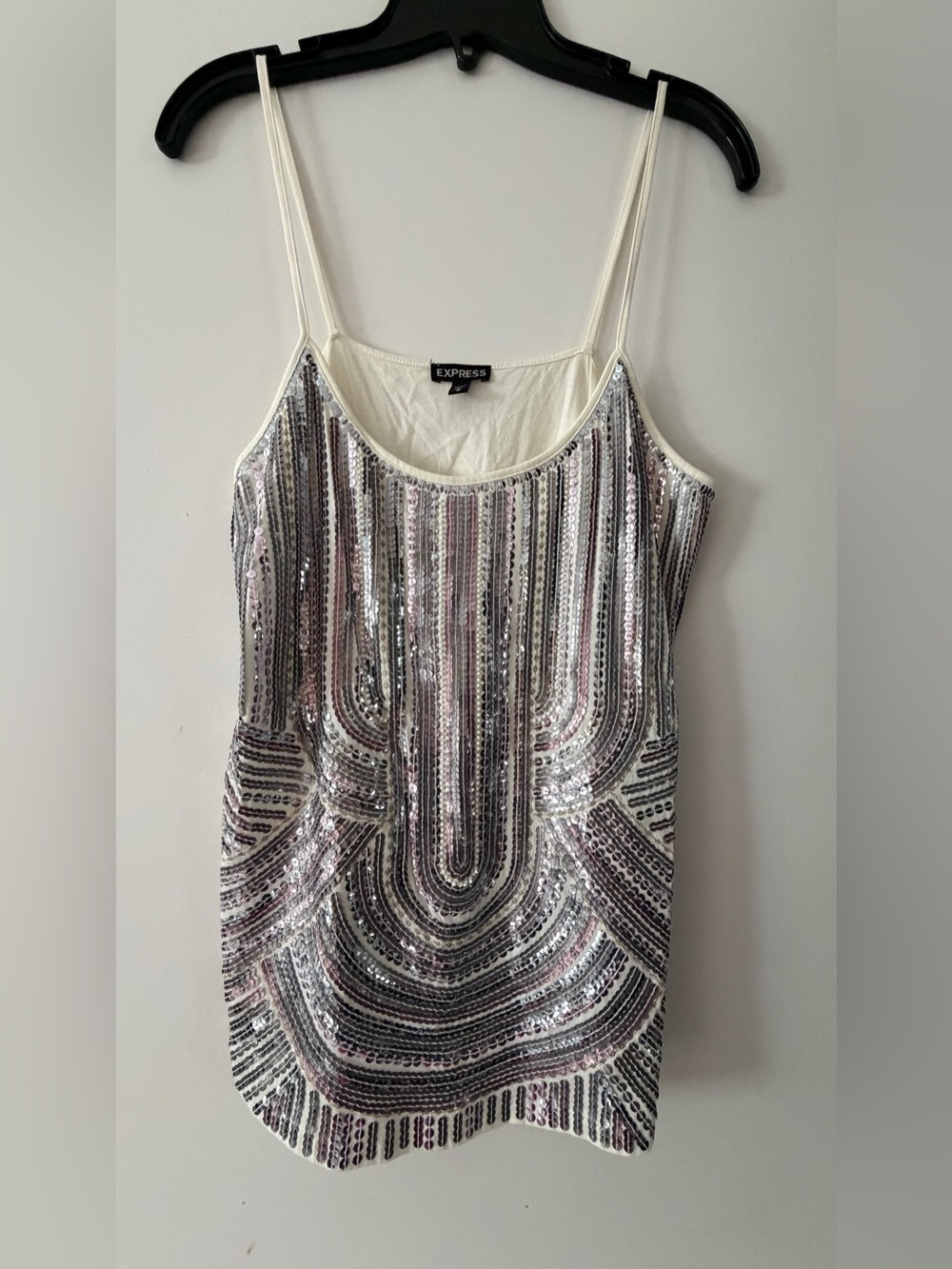 Express Ivory Sequin Design Camisole with Pink and Silver Accents